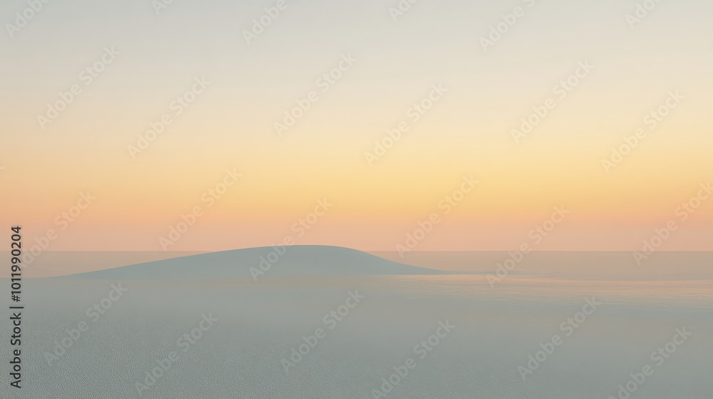 Poster soft hues merge with mist as distant hills emerge at dawn inviting tranquility and reflection