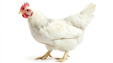 Fototapeta premium White chicken in smart poultry farming, an economical livestock option in closed system farms. Isolated on white background with clipping path. 