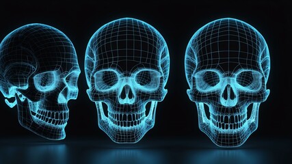 3d wireframe model of a human skull design concept background