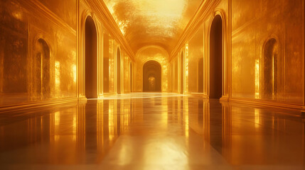 Golden Hallway Interior 3D Illustration