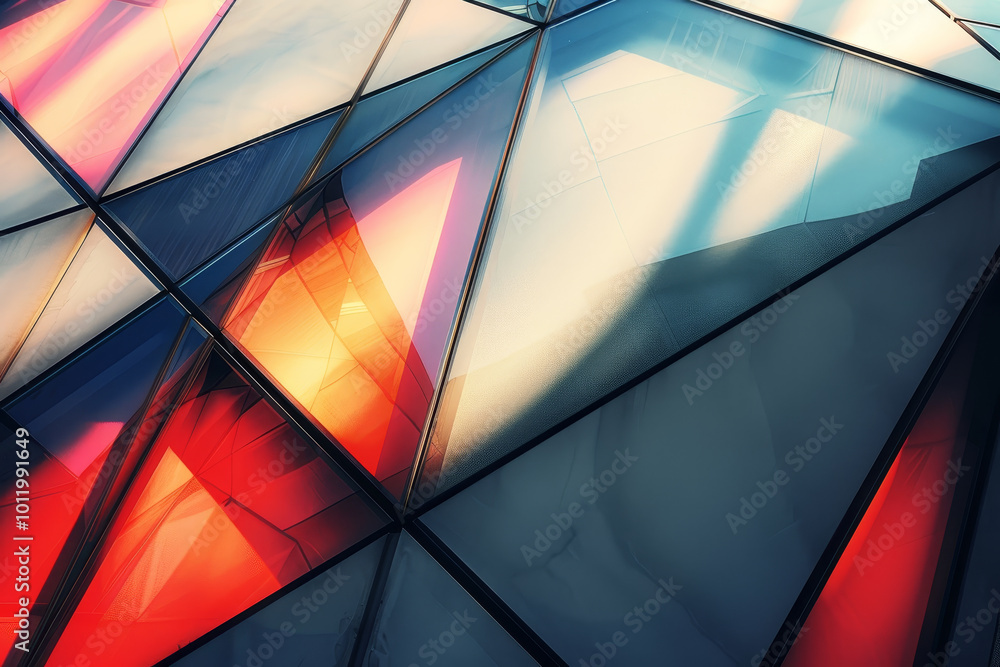 Poster a colorful building with a lot of triangles and squares