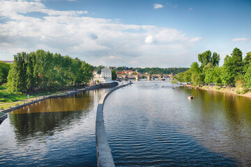 Charles Bridge crossing Vltava River in Prague, Czech Republic