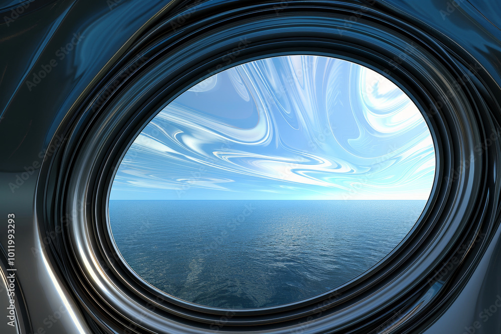 Poster a view of the ocean from a window in a spaceship