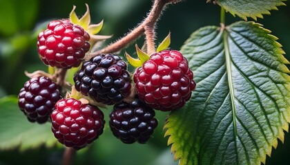 Black and red berries on vine