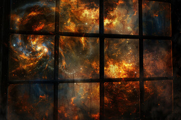 A window with a view of a galaxy