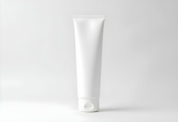 a minimalist design with a matte white tube placed vertically on a bright white background, creating a stark contrast, with a soft light illuminating it create with ai