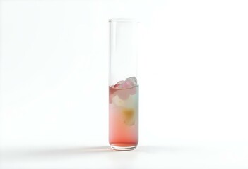 a plain white backdrop showcasing a transparent glass tube, filled with colorful liquids, creating a vibrant effect against the monochrome setting create with ai