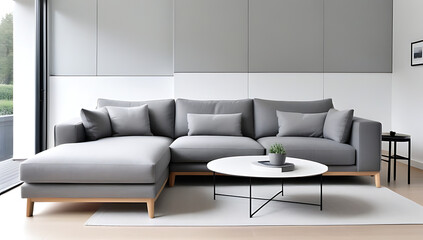 grey sofa graces modern living room