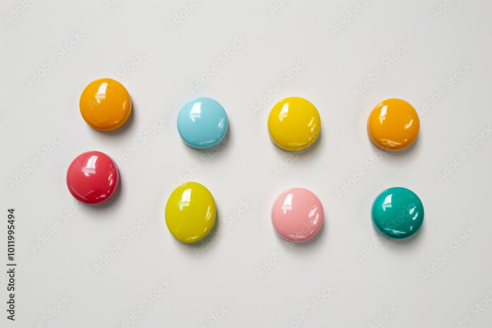 Poster a row of colorful buttons are lined up on a white background