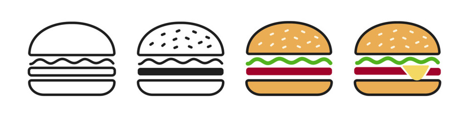 Cheeseburger icon. Burger and hamburger black and color. Vector stock illustration.