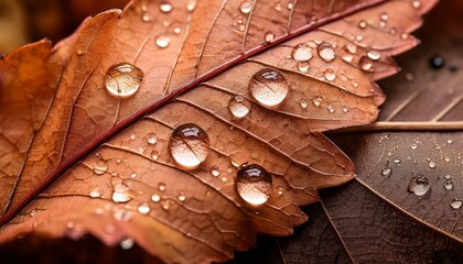Fototapeta premium Water droplets on autumn leaves