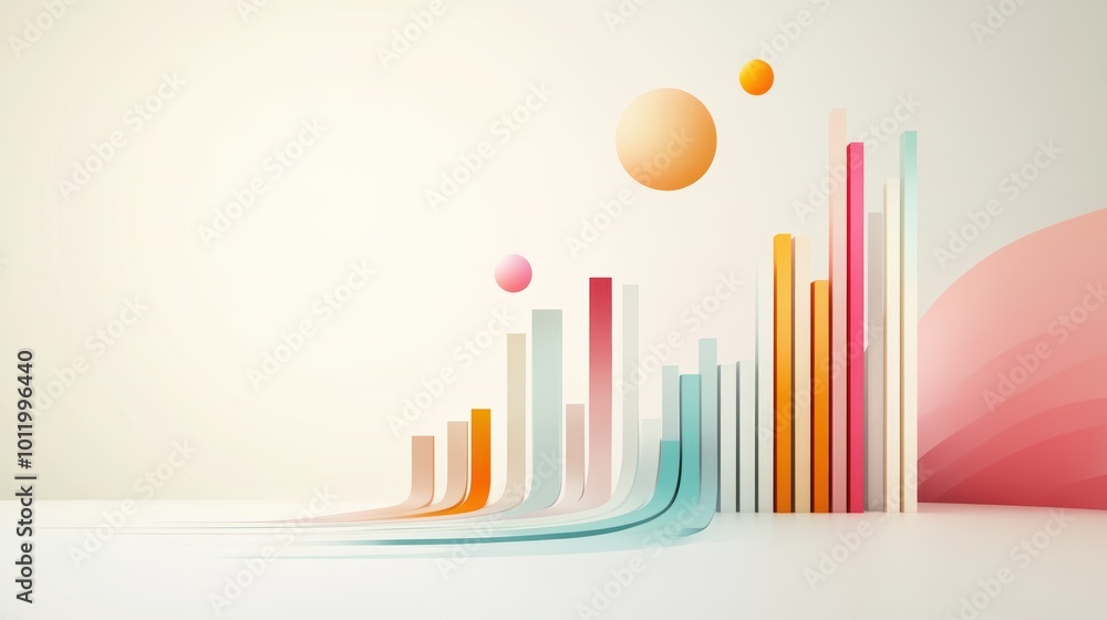Poster an abstract illustration of a stock market chart with colorful lines and symbols, creating a dynamic