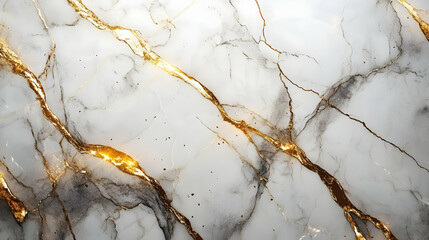 Abstract Background with Golden Veins on White Marble
