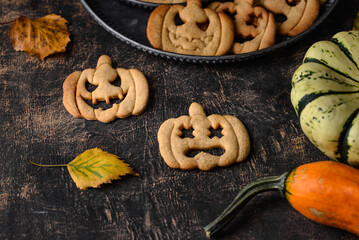 Halloween cookies in shape of jack-o-lantern