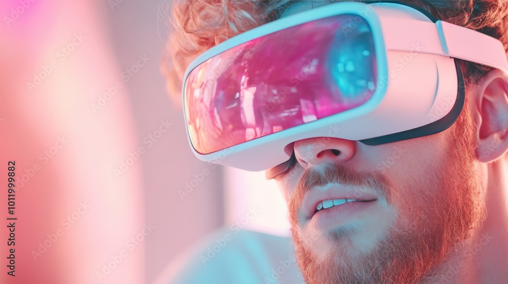 Poster a team of developers work together on a project in a futuristic and vibrant office space, using vr h