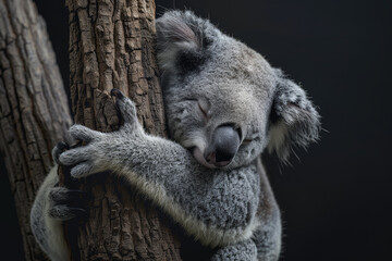 Obraz premium A koala is sleeping on a tree branch