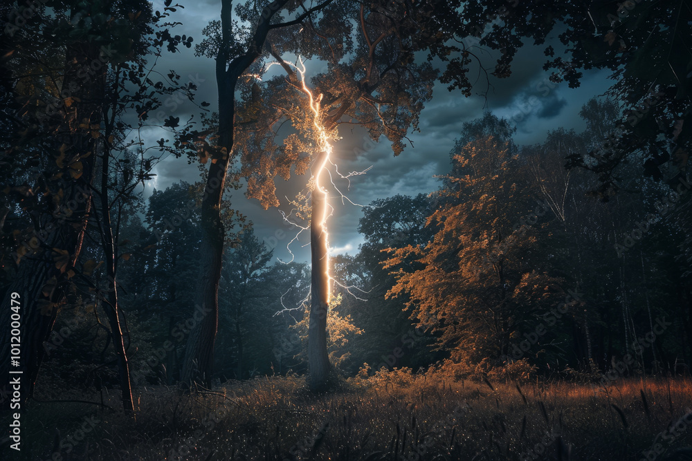 Aufkleber a tree with a lightning bolt in the middle of it