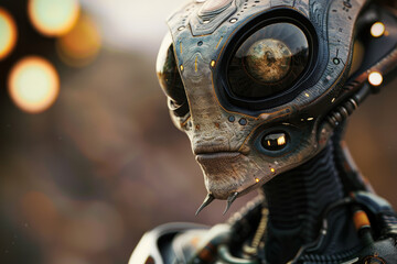 Fototapeta premium A robot with a metallic face and a large eye