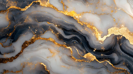 Abstract Black and White Swirls with Golden Glitter Background