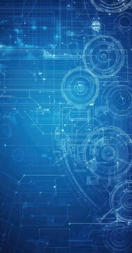 Intricate blue mechanical blueprint design with circular patterns and technical detailing