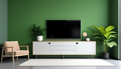 modern living room sideboard green wall
