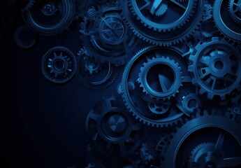 Blue gear wheels and mechanical parts creating a harmonious industrial background in a vivid and intricate design
