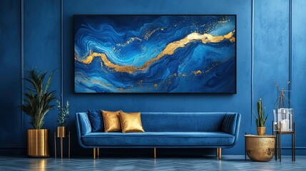 Dusty Blue and Gold Marble Texture in Front View with gold glitter, alcohol ink watercolor background, abstract fluid art
