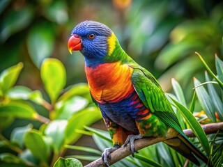 Colorful Lorikeet Parrot Perched on a Branch in Natural Habitat with Lush Greenery Around It