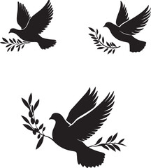 Dove Birds silhouette with leaves