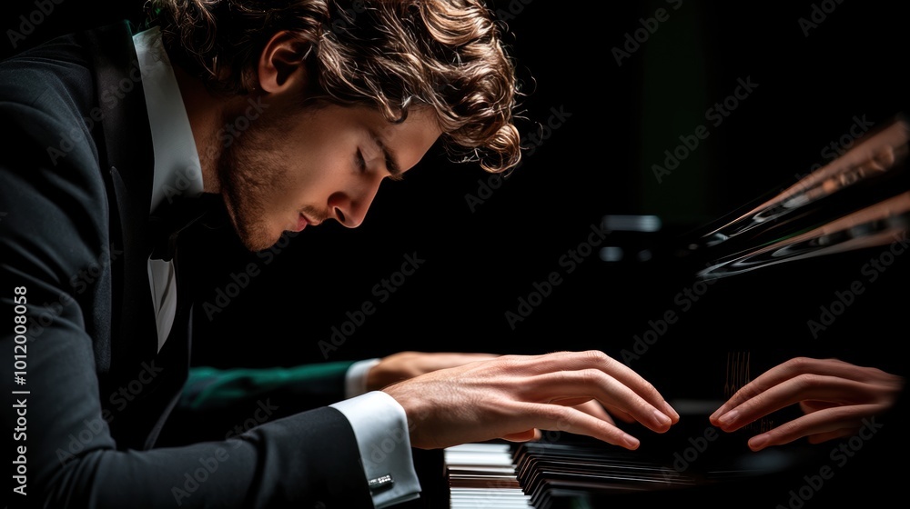 Sticker A musician playing a classical piece on the piano, demonstrating technical skill and emotional depth.