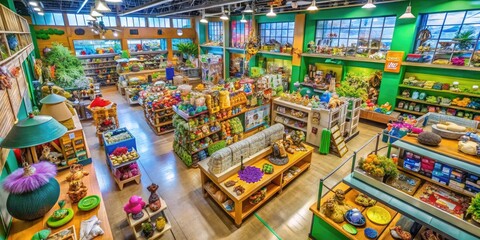 Obraz premium Colorful pet supplies and happy animals in a vibrant pet store environment in Kennesaw location