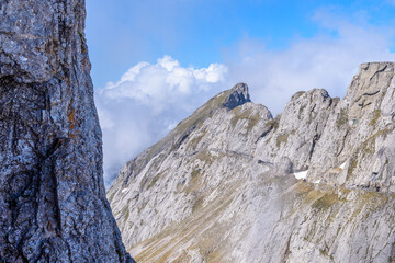 View of Swiss Alps from Mt. Pilatus trail and Lucerne lake (Vierwaldstattersee) in Lucerne, Switzerland
