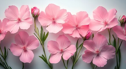 Fototapeta premium A Group of Pink Flowers on a Branch in Bloom