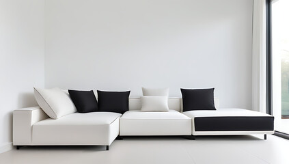 white fabric corner sofa black pillows fireplace