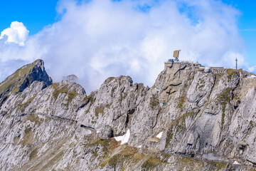 View of Swiss Alps from Mt. Pilatus trail and Lucerne lake (Vierwaldstattersee) in Lucerne, Switzerland