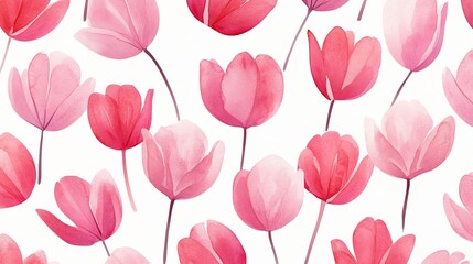 Watercolor flower pattern in summery pink tulip design, perfect for textiles.