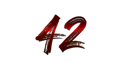 3D blood red number design of 42 on white background.