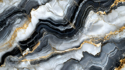 Abstract Background with Swirling Black, White, and Gold Marble Texture