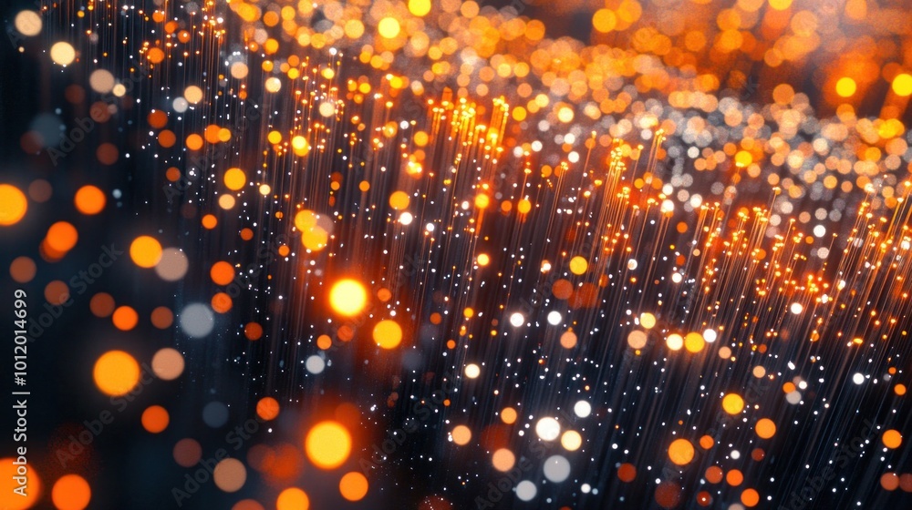 Poster colorful glowing particles move gracefully in a mesmerizing pattern, illuminating the dark backdrop 