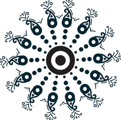 Abstract floral Alpona, door alpona, wedding alpona, and Mandala design black color on a white background for various purposes. 