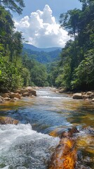 Scenic River Flowing Through a Forest with Beautiful Natural Surroundings