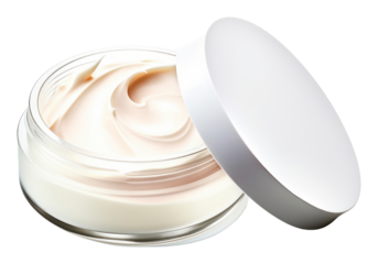 PNG Skincare cream jar over smudges of cream cosmetics white background container.