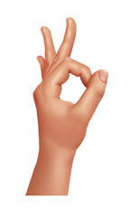 Ok sign. 3d vector hand showing OK gesture. Vector clipart