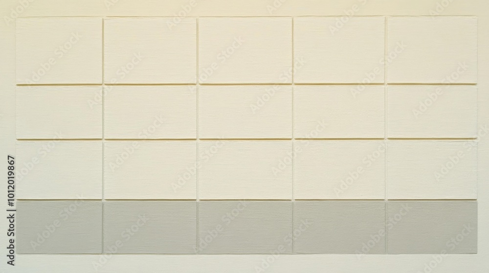 Poster tiles in various shades of white create a striking visual display on a clean wall