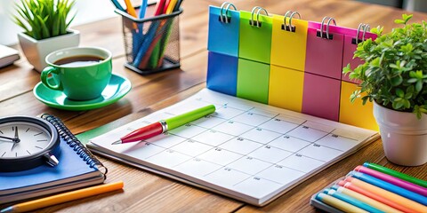 Colorful Timesheet Reminder Notes and Calendars on a Desk for Efficient Time Management and Tracking