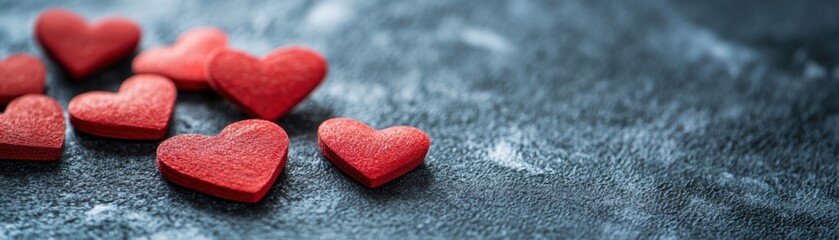 Obraz premium Red heart shapes on a textured blue surface, symbolizing love and affection.