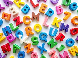 Fototapeta premium Colorful Upper and Lower Case Alphabet Letters on a White Background for Educational Purposes