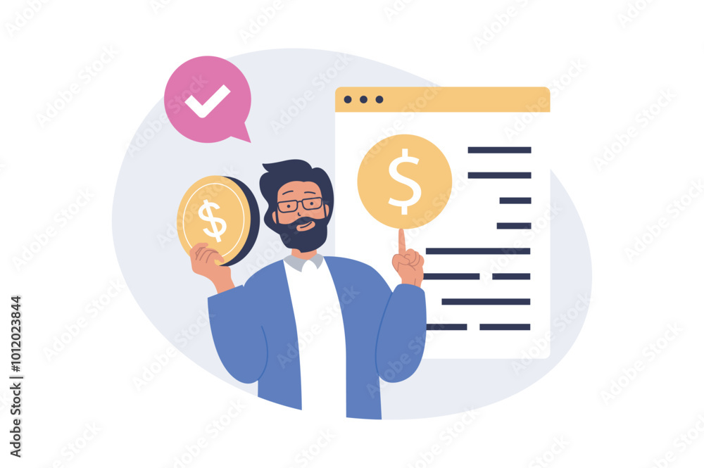 Aufkleber business concept in modern flat design for web. businessman planning tasks in checklist, setting fin