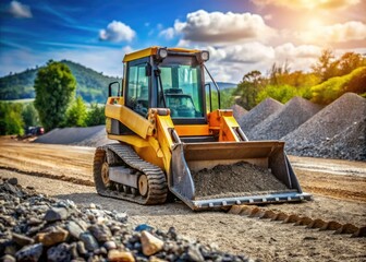 Obraz premium Compact Mini Bulldozer in Action on a Construction Site Moving Dirt and Gravel for Groundwork