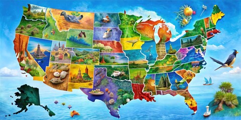 Fototapeta premium Comprehensive Map Showcasing All 50 States of the United States with Vibrant Colors and Details